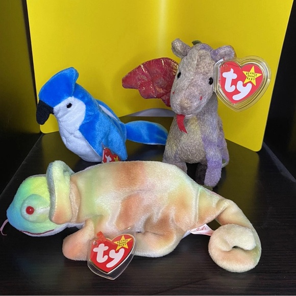 Lot Of 3 Vintage TY BEANIE BABIES 1997-1998 Beanies Scorch Rocket Rainbow - Picture 1 of 7